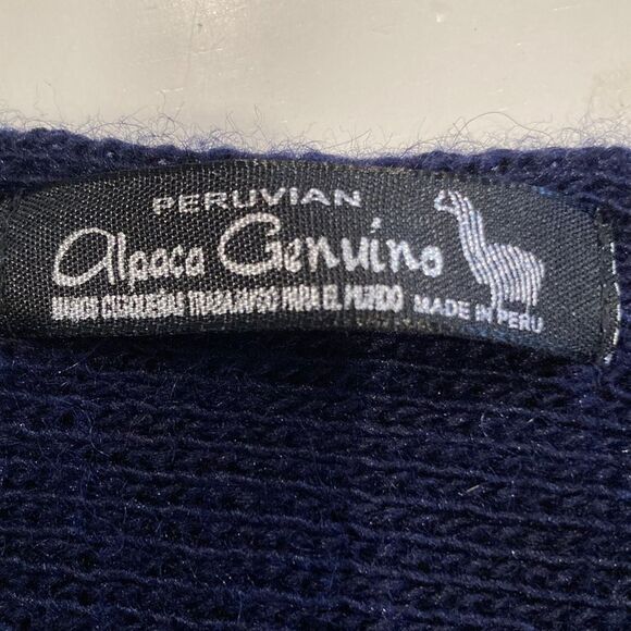 Peruvian alpaca scarf, blue, and burgundy with fringe - Picture 3 of 9